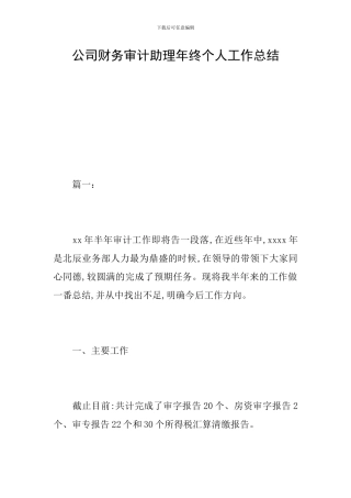 公司财务审计助理年终个人工作总结