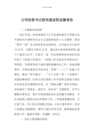 公司党委书记抓党建述职述廉报告