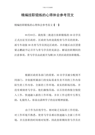 精编挂职锻炼的心得体会参考范文