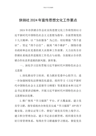 供销社2024年宣传思想文化工作要点