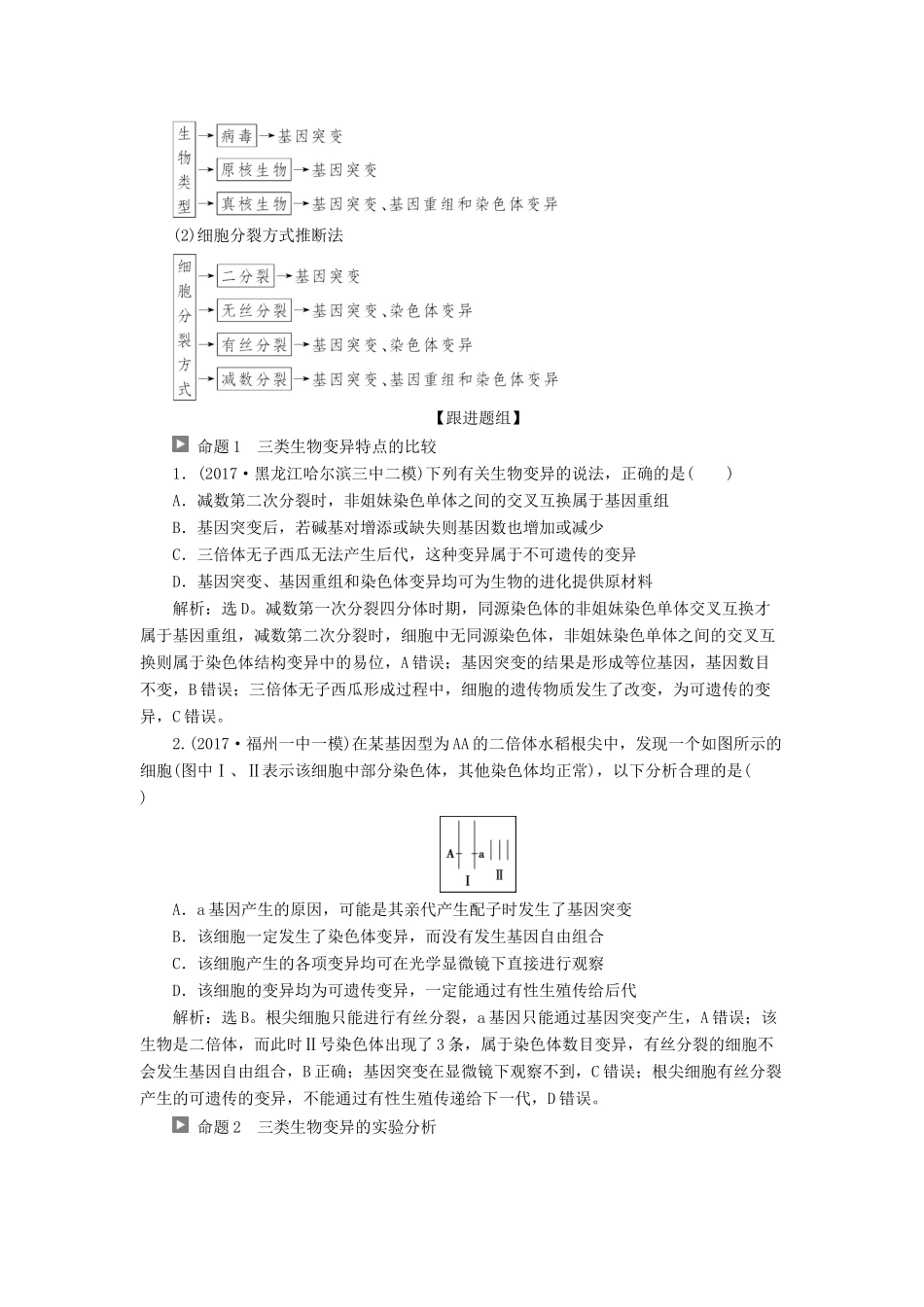 （全国）高考生物大一轮复习 第七单元 生物的变异、育种和进化 第27讲 生物变异的比较及育种方案的选择学案-人教版高三全册生物学案_第3页