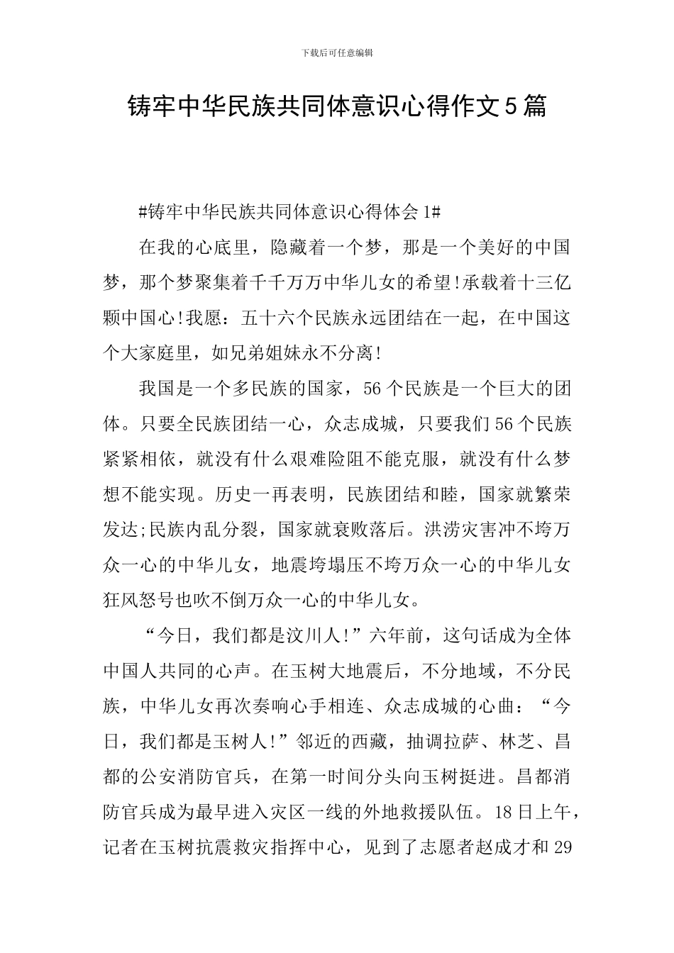 铸牢中华民族共同体意识心得作文5篇_第1页