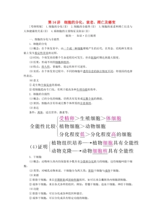 （全国版）高考生物一轮复习 第14讲 细胞的分化、衰老、凋亡及癌变培优学案-人教版高三全册生物学案