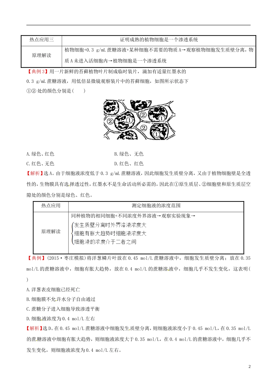 高考生物大一轮复习 实验迁移应用 探究活动 1.3.1洋葱鳞片叶表皮细胞的质壁分离和质壁分离复原的实验学案 中图版-中图版高三全册生物学案_第2页