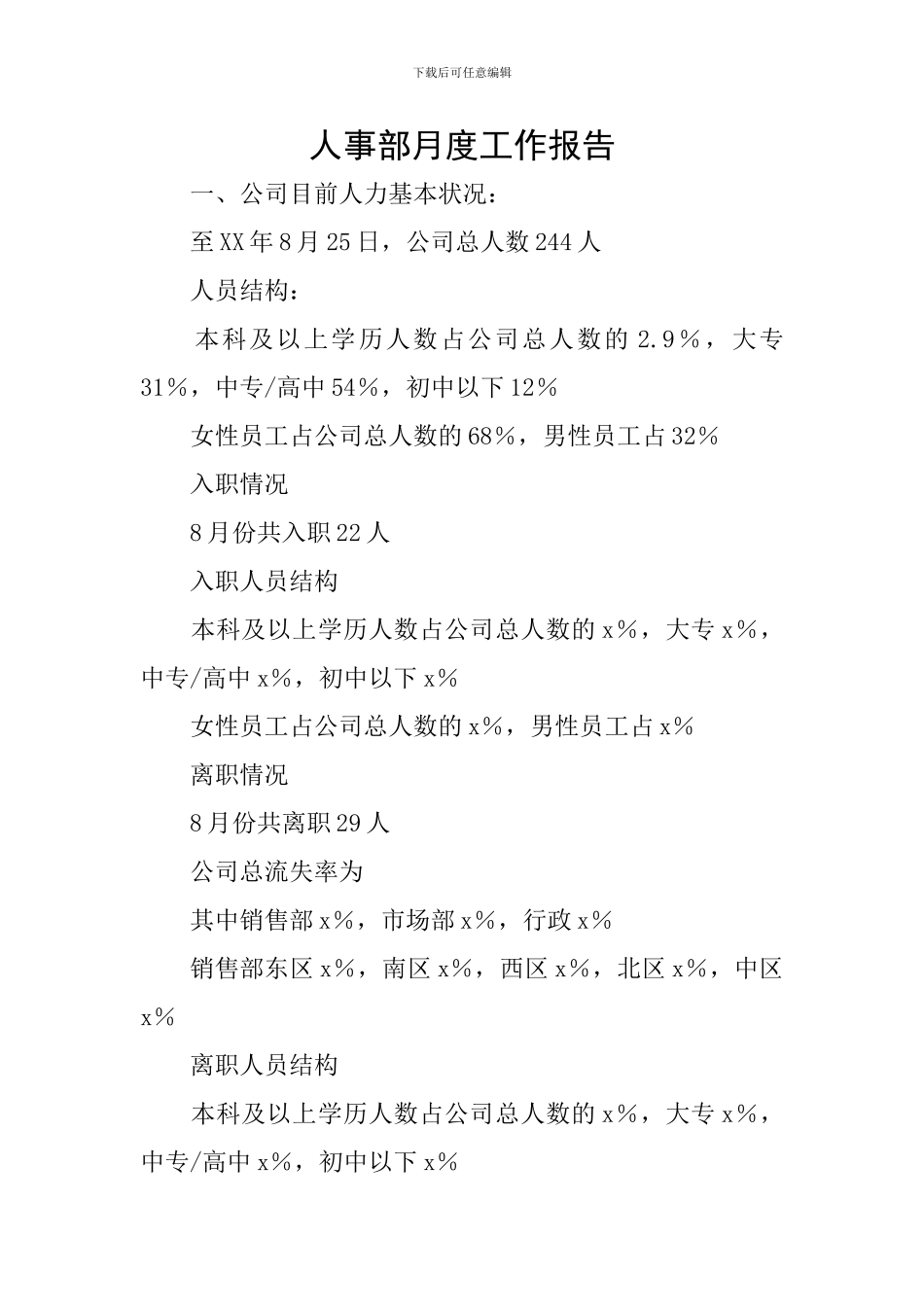 人事部月度工作报告_第1页