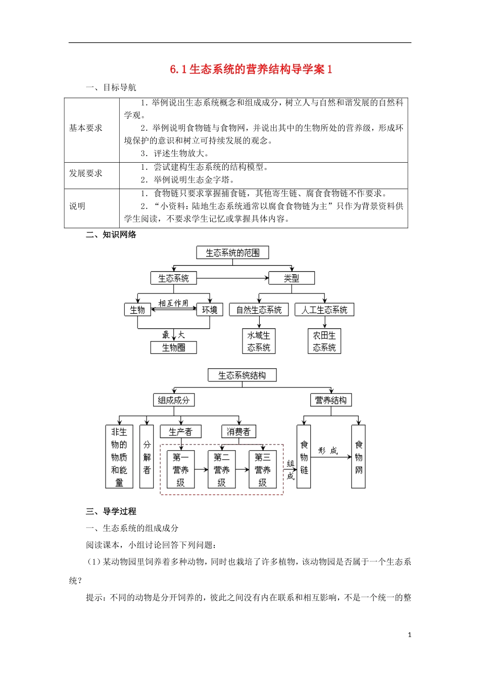 高中生物 6.1 生态系统的营养结构导学案 浙科版必修3_第1页
