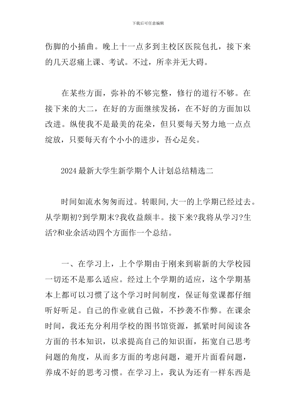 2024最新大学生新学期个人计划总结精选_第3页