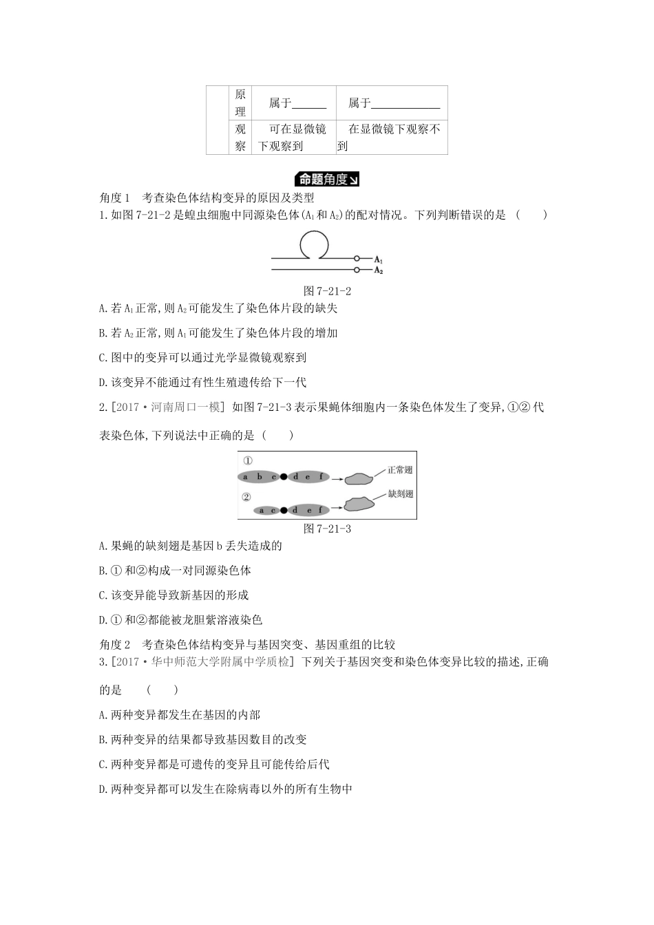高考生物一轮复习 第7单元 变异、育种与进化 第21讲 染色体变异与生物育种学案 苏教版-苏教版高三全册生物学案_第2页