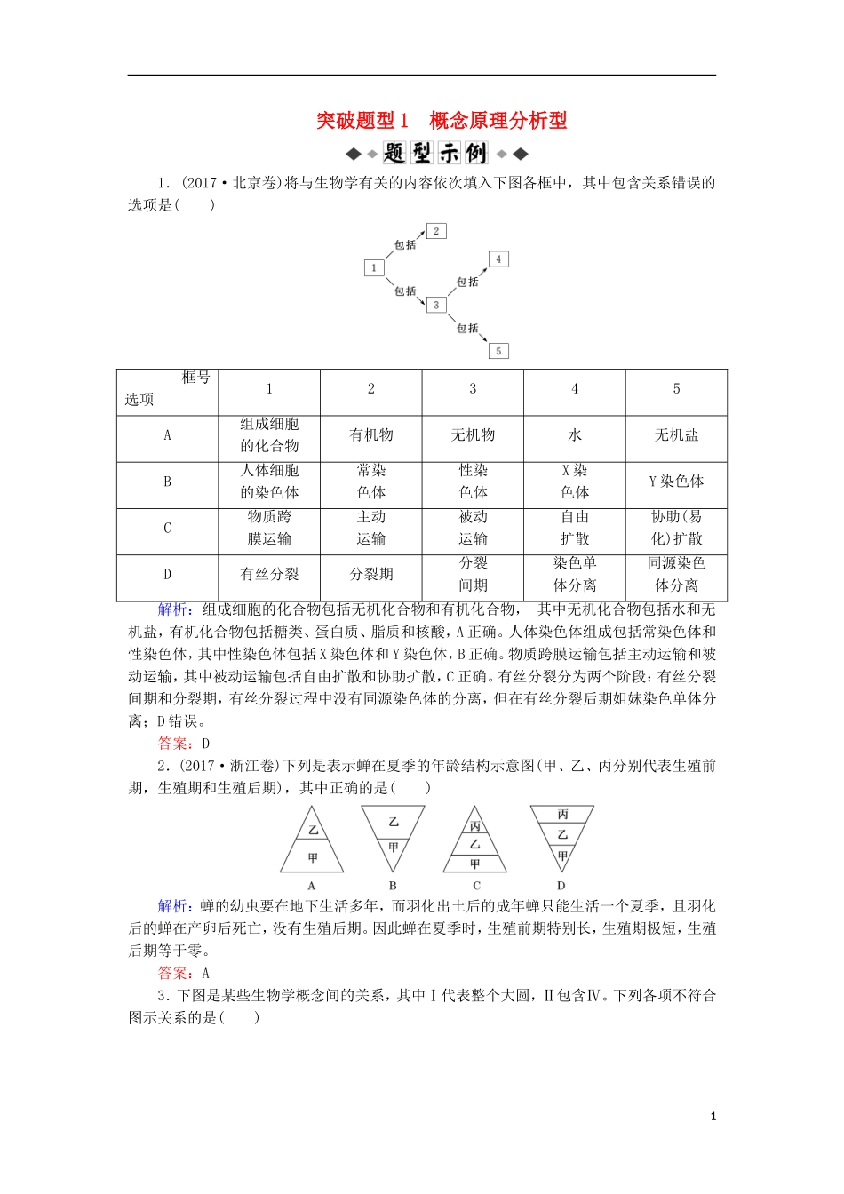 高考生物大二轮复习 第02部分 01 选择题专项突破 突破题型01 概念原理分析型学案-人教版高三全册生物学案_第1页