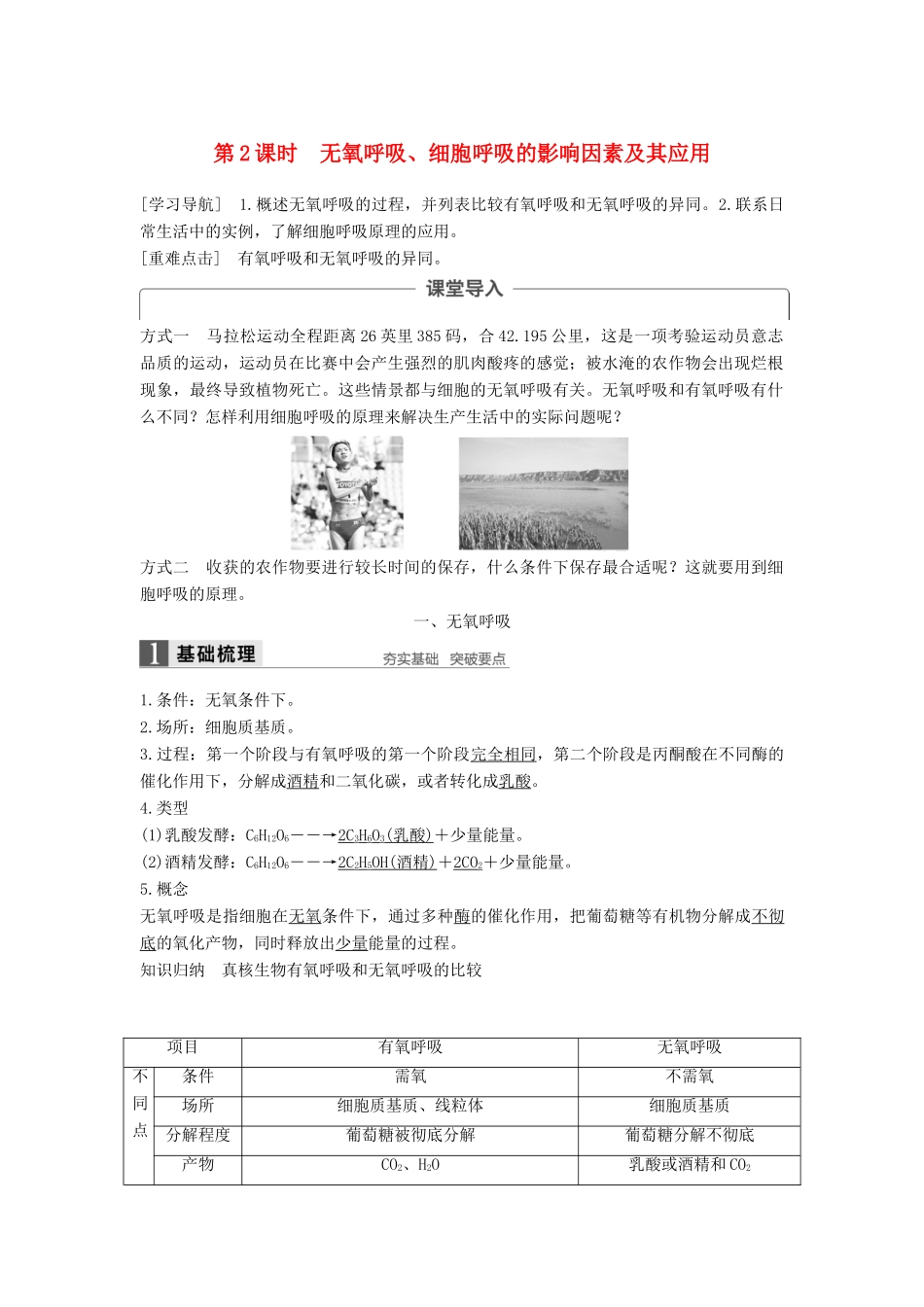 高中生物 第5章 细胞的能量供应和利用 第3节 ATP的主要来源——细胞呼吸（第2课时）学案 新人教版必修1-新人教版高一必修1生物学案_第1页