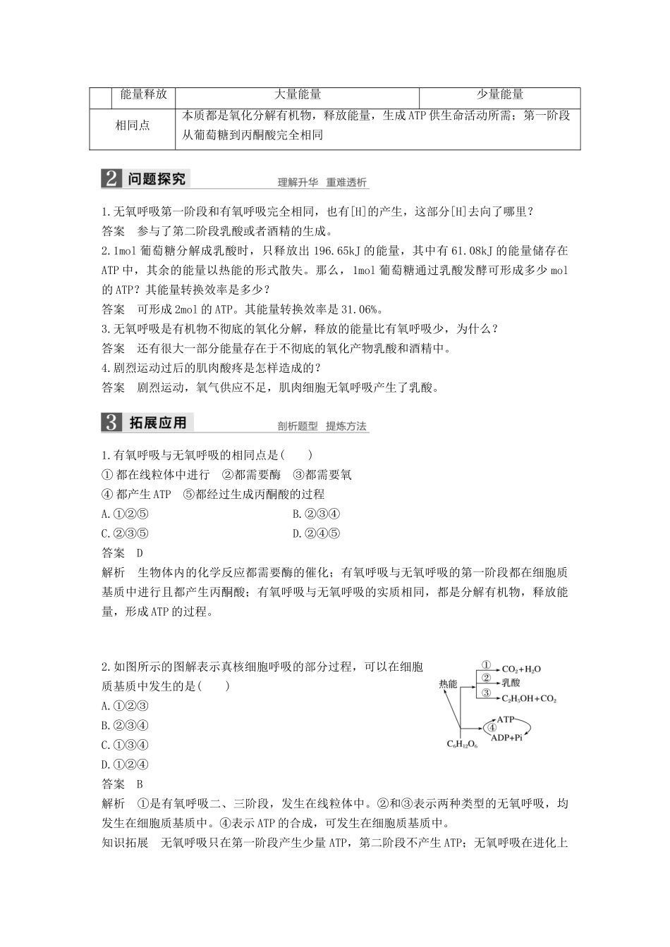 高中生物 第5章 细胞的能量供应和利用 第3节 ATP的主要来源——细胞呼吸（第2课时）学案 新人教版必修1-新人教版高一必修1生物学案_第2页