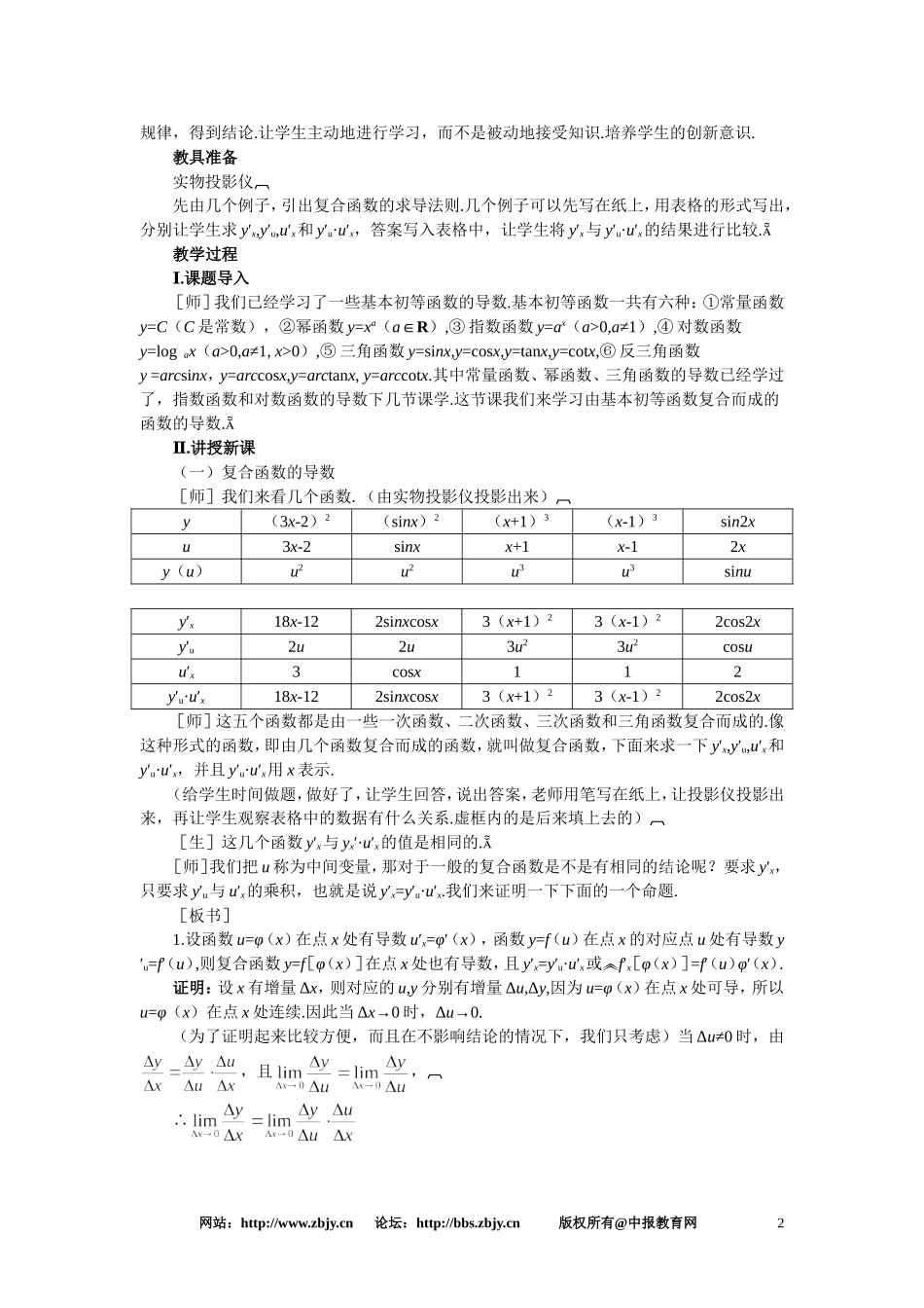 【精品】高三数学 3.4复合函数的导数(第一课时)大纲人教版选修_第2页
