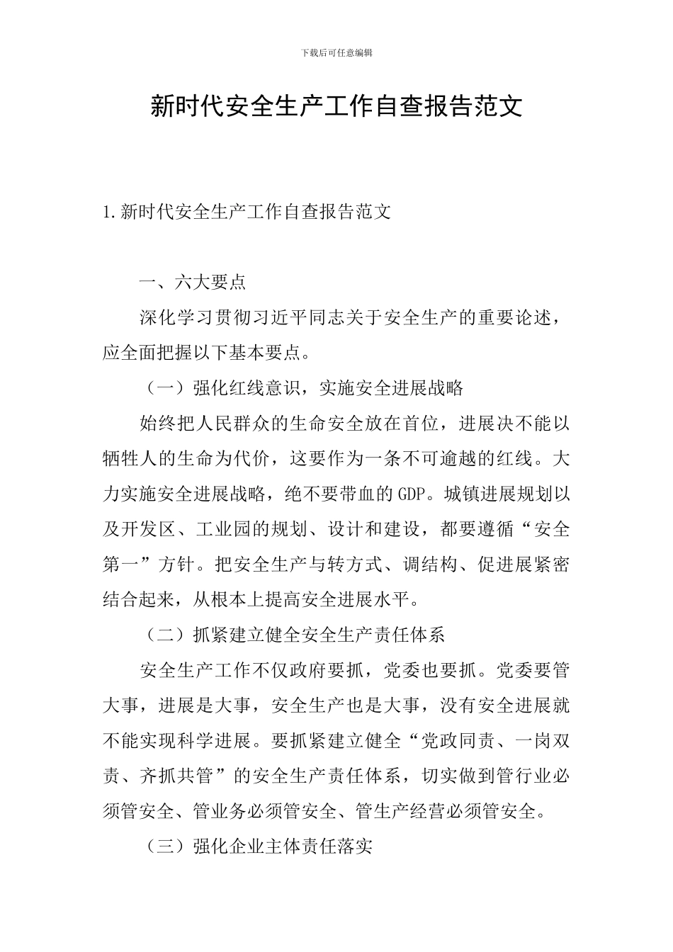 新时代安全生产工作自查报告范文_第1页