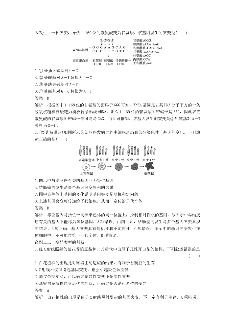高考生物一轮复习 第七单元 生物的变异、育种和进化 第21讲 基因突变和基因重组备考一体学案 苏教版-苏教版高三全册生物学案_第3页