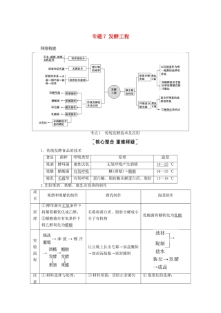 （山东专用）高考生物二轮复习 第1部分 专题7 发酵工程学案-人教版高三全册生物学案