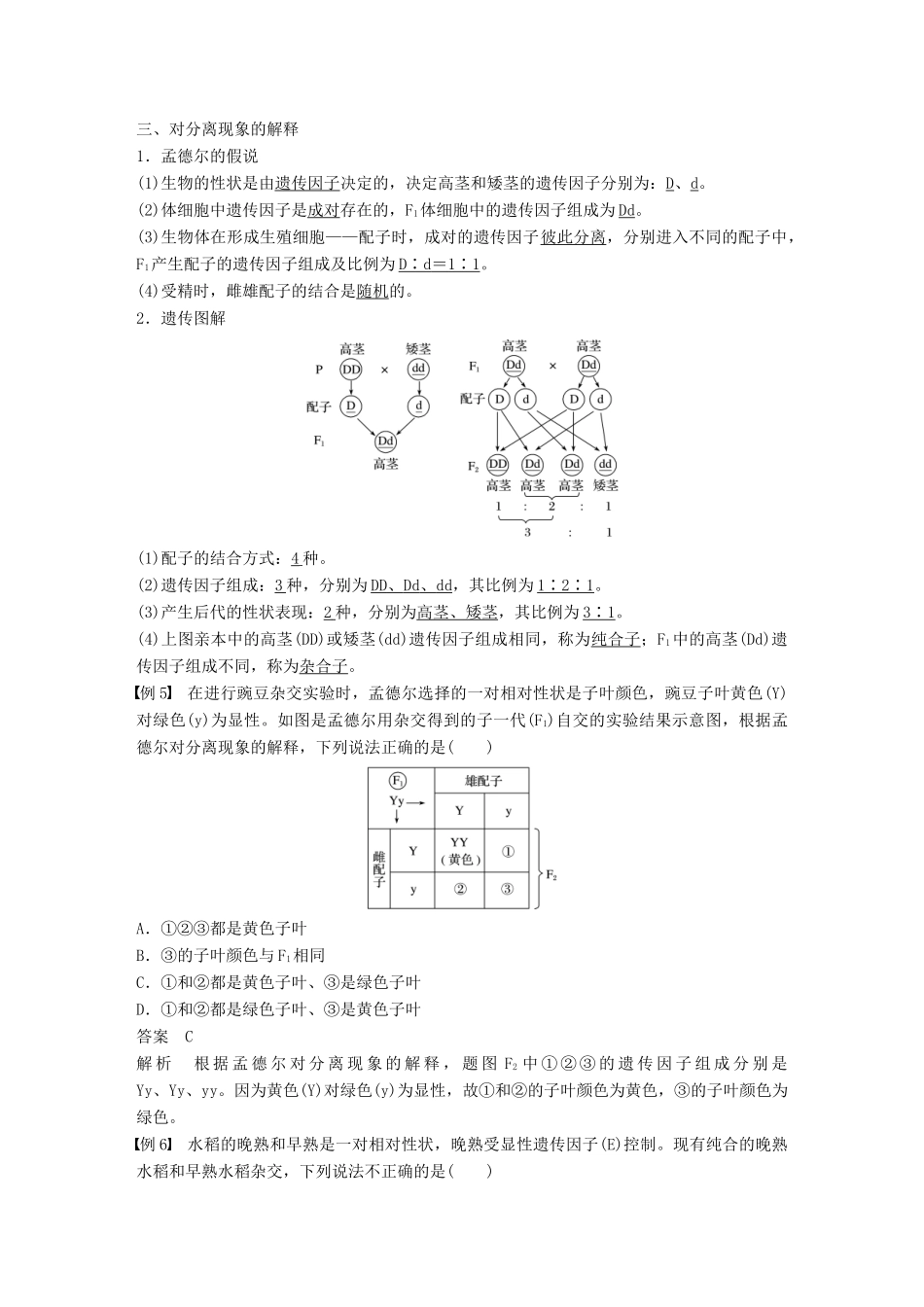高中生物 第1章 遗传因子的发现 第1节 孟德尔的豌豆杂交实验(一)第1课时 一对相对性状的杂交实验过程和解释学案 新人教版必修2-新人教版高一必修2生物学案_第3页