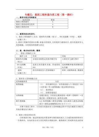 高三生物 专题五 基因工程和蛋白质工程（第一课时）