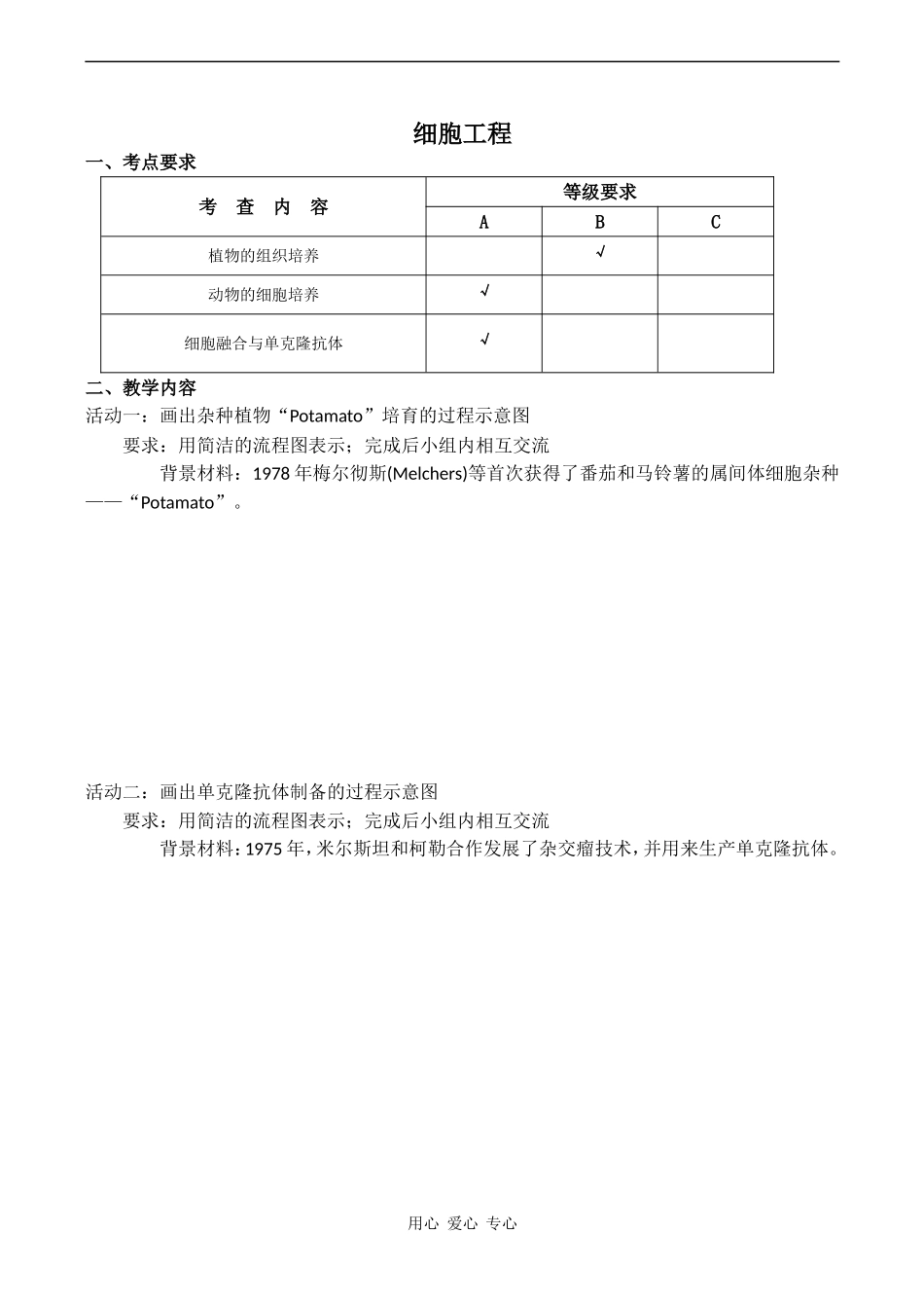 高考生物一轮复习学案 细胞工程_第1页