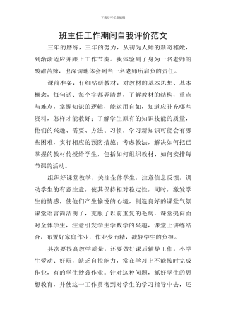 班主任工作期间自我评价范文