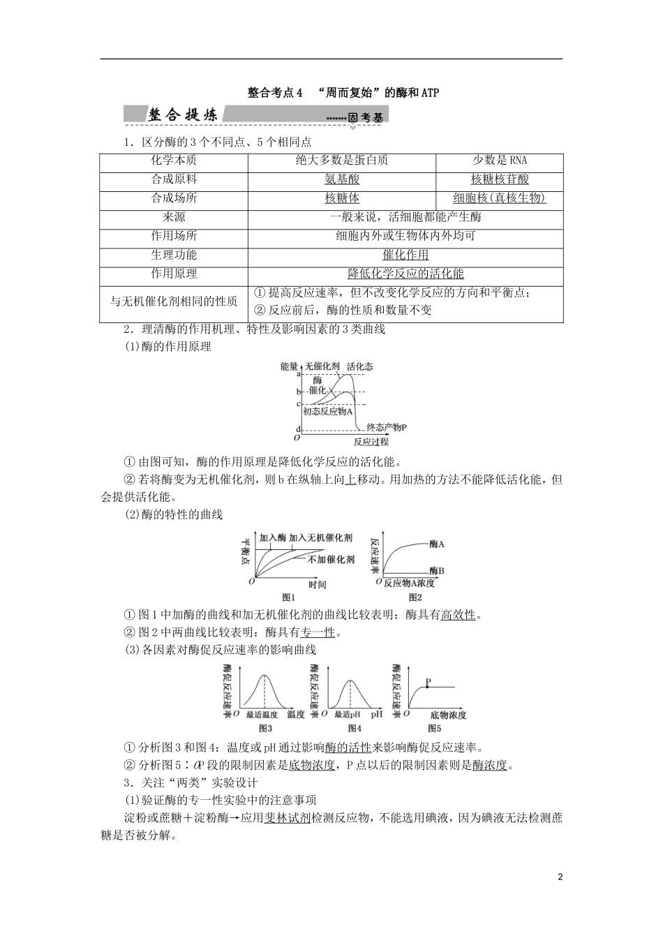 高考生物大二轮复习 第01部分 专题02 生命系统的代谢 整合考点04“周而复始”的酶和ATP学案-人教版高三全册生物学案_第2页
