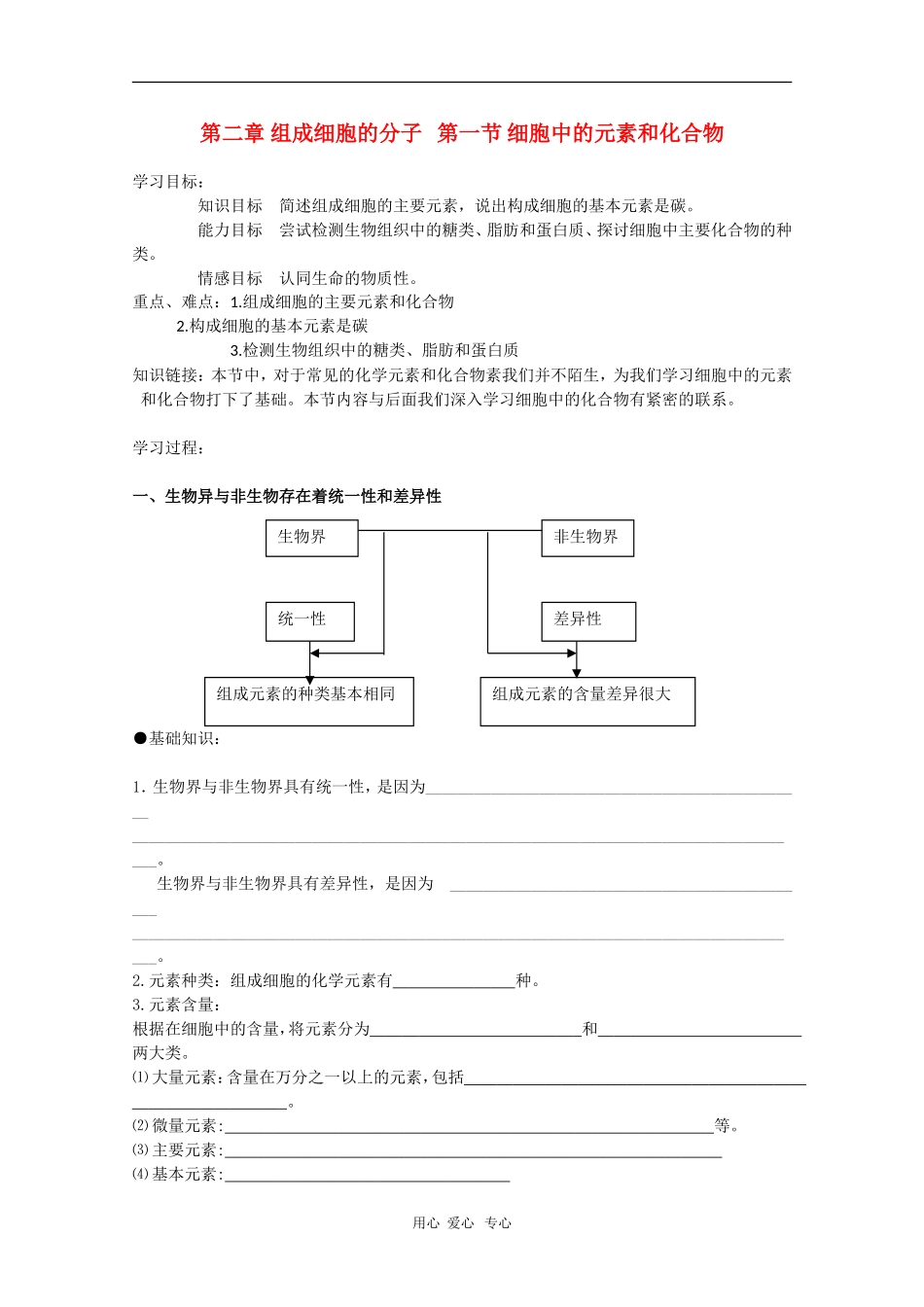 高一生物：2.1《细胞中的元素和化合物》学案 （人教版必修1）_第1页