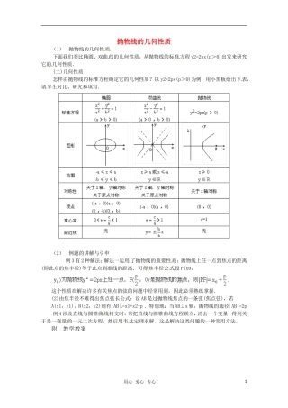 高三数学 抛物线的几何性质教案 新人教A版