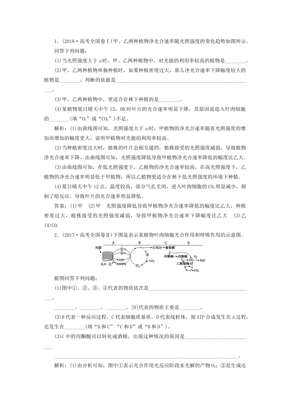 高考生物二轮复习 专题二 细胞的代谢 第二讲 光合作用与细胞呼吸学案-人教版高三全册生物学案_第3页