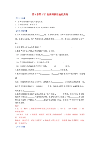 高中生物 第4章 细胞的物质输入和输出 第1节 物质跨膜运输的实例学案 新人教版必修1-新人教版高二必修1生物学案