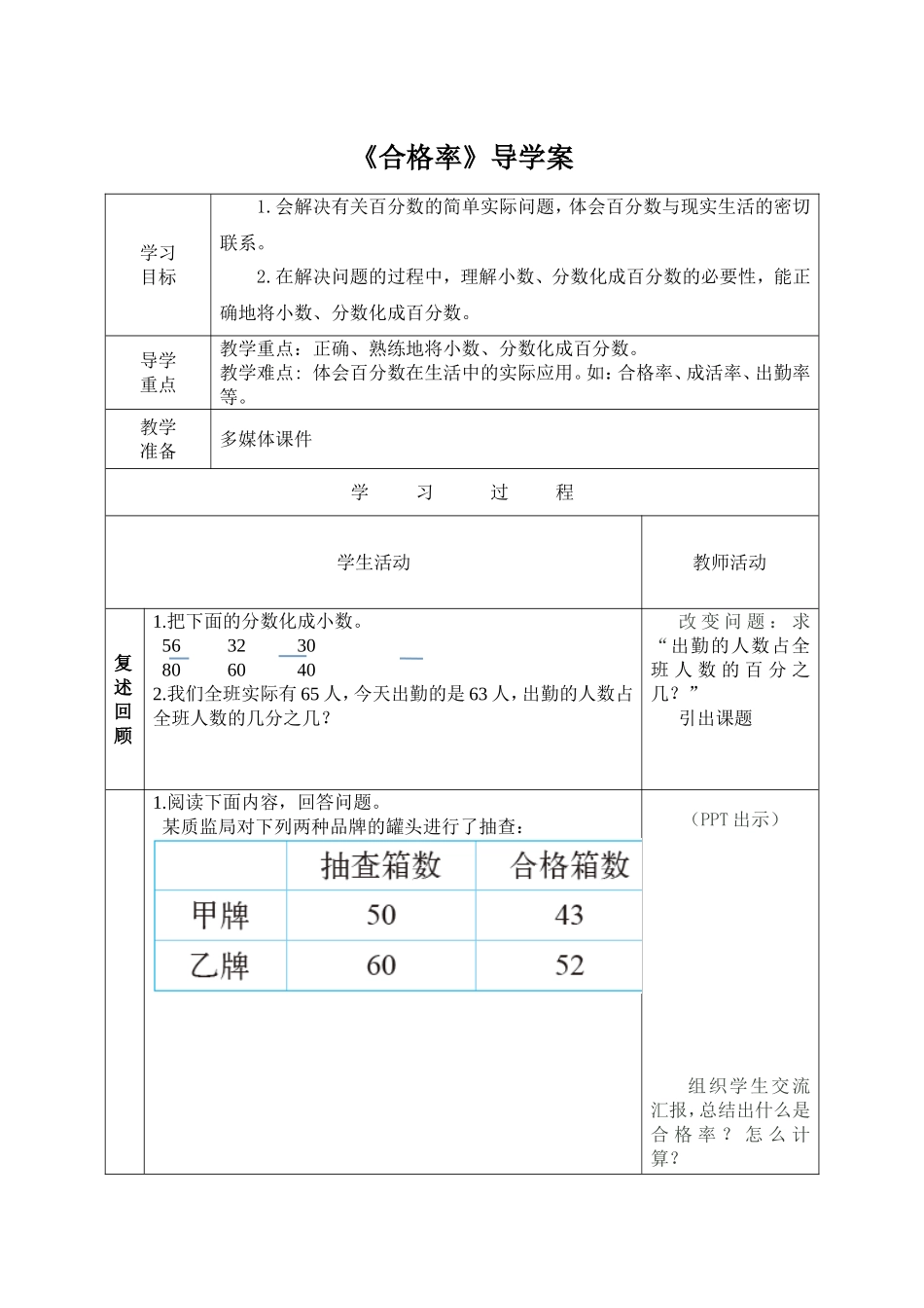 《合格率》导学案_第1页