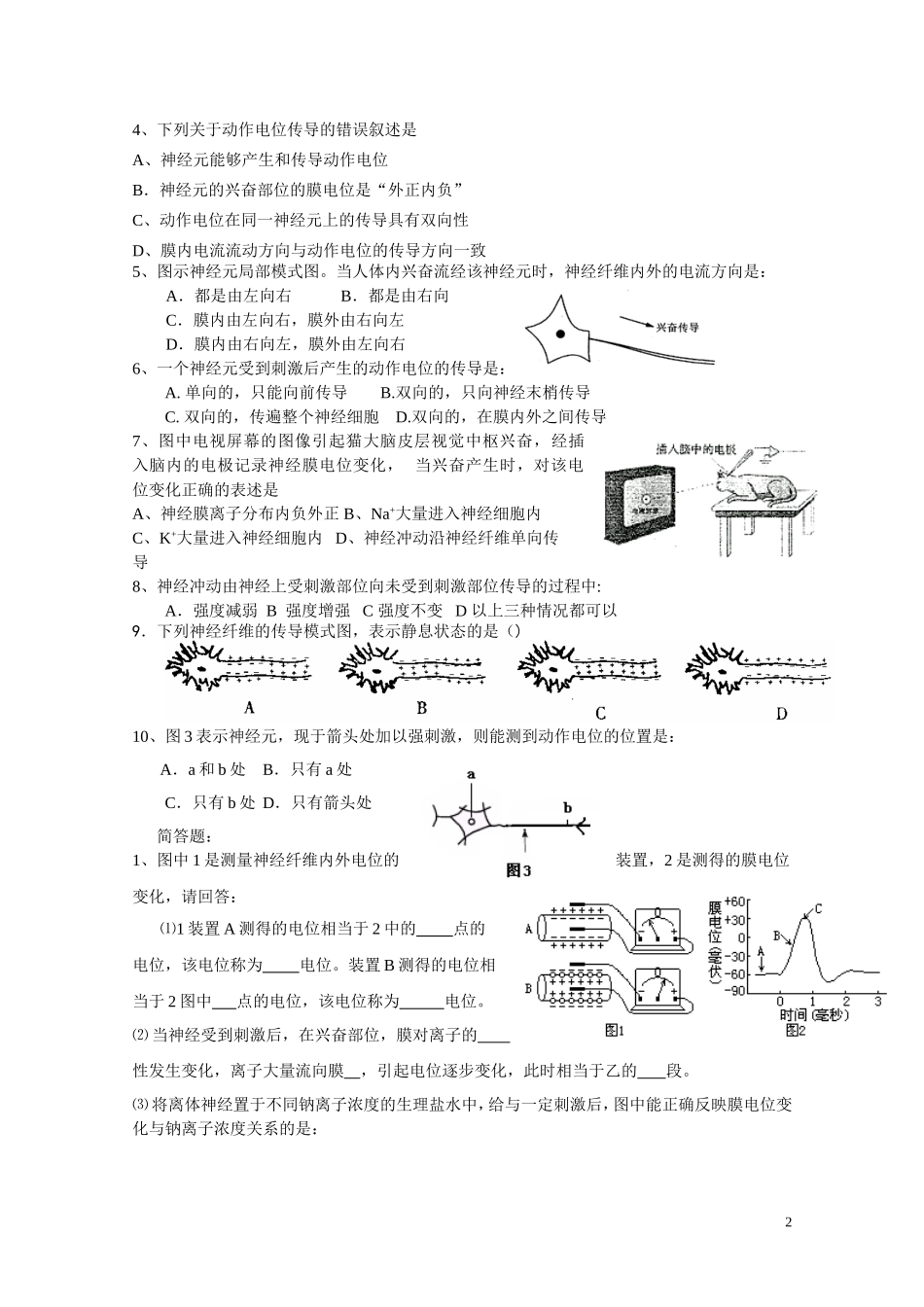 高中生物 1-3-1神经冲动的产生与传导学案 中国版选修3_第2页