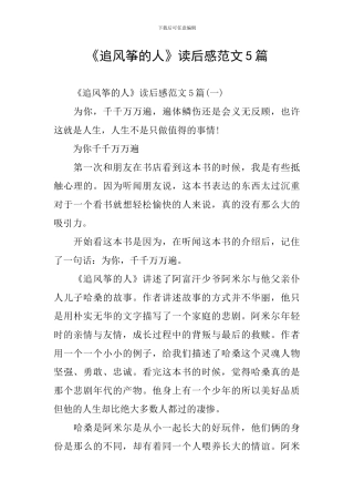 《追风筝的人》读后感范文5篇