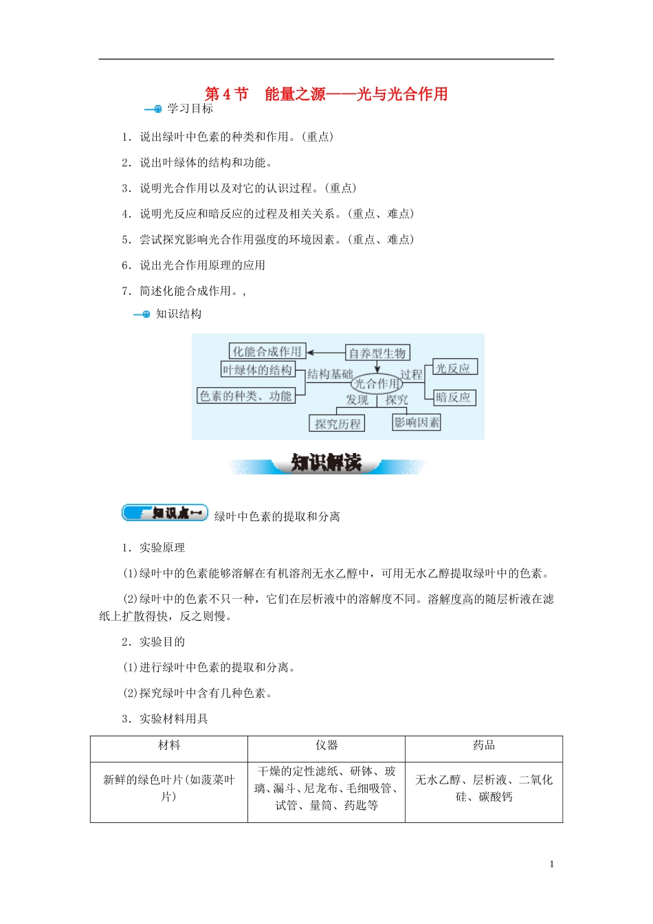 高中生物 第5章 第4节 能量之源-光与光合作用学案 新人教版必修1-新人教版高一必修1生物学案_第1页