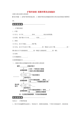 高中生物 第3章 第12课时 扩散和渗透 观察洋葱表皮细胞的 质壁分离及质壁分离复原课时作业 浙科版必修1-浙科版高一必修1生物学案