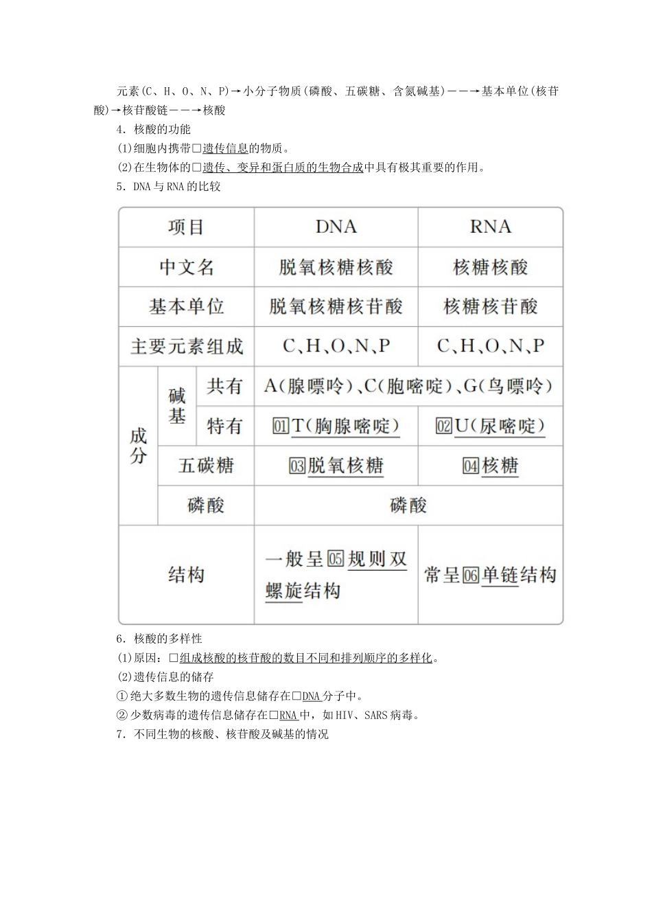 高中生物 第2章 第3节 遗传信息的携带者——核酸学案 新人教版必修1-新人教版高一必修1生物学案_第3页