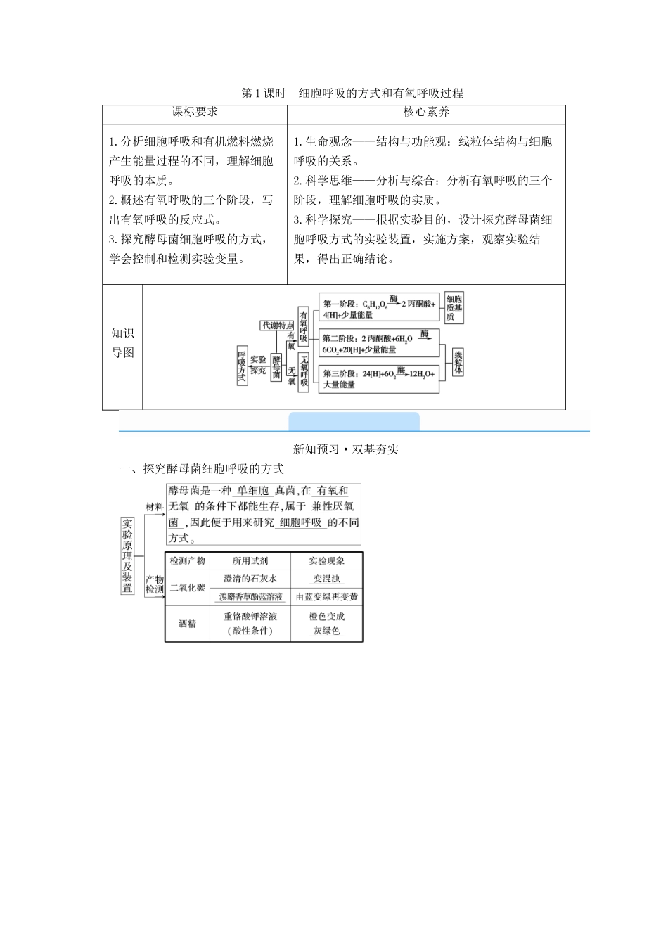 高中生物 第5章 细胞的能量供应和利用 第3节 细胞呼吸的原理和应用 第1课时 细胞呼吸的方式和有氧呼吸过程学案 新人教版必修1-新人教版高中必修1生物学案_第1页