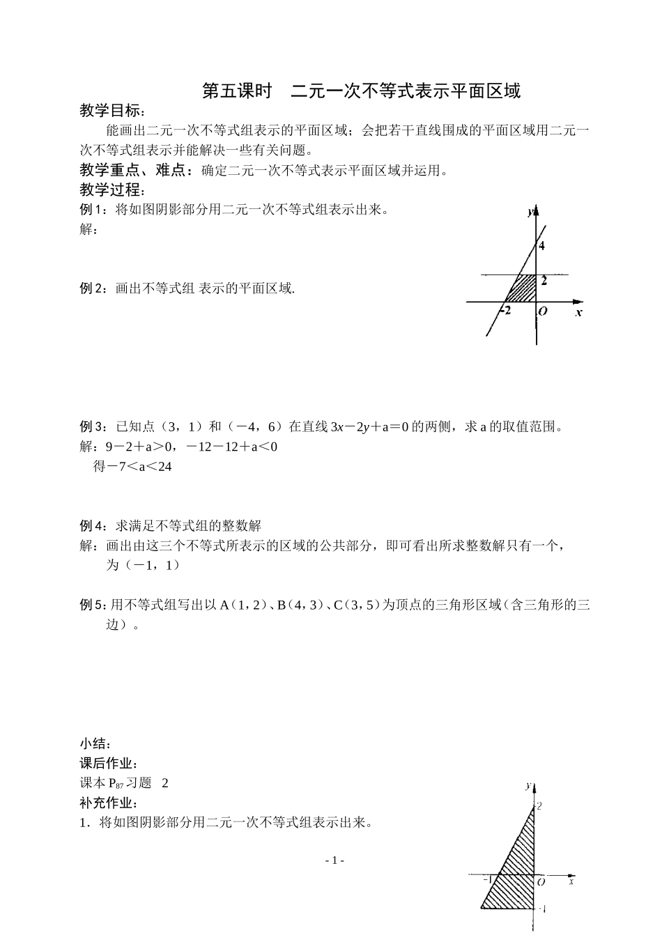 高三数学不等式第五课时  二元一次不等式表示平面区域教案苏教版必修5_第1页