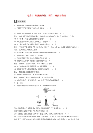 （浙江选考）高三生物二轮专题复习 专题四 细胞的生命历程（含减数分裂、染色体学说）考点2 细胞的分化、凋亡、癌变与衰老学案 新人教版-新人教版高三全册生物学案
