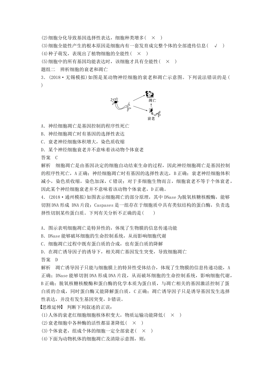 （江苏专用）高考生物二轮复习 专题三 细胞的生命历程 考点11 细胞的分化、衰老、凋亡和癌变学案-人教版高三全册生物学案_第3页