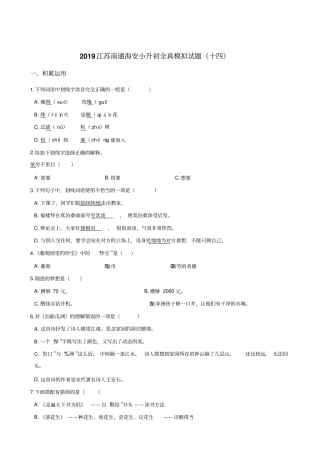 【精品】六年级下册语文试题-2019江苏南通海安小升初全真模拟试题十四苏教版含答案