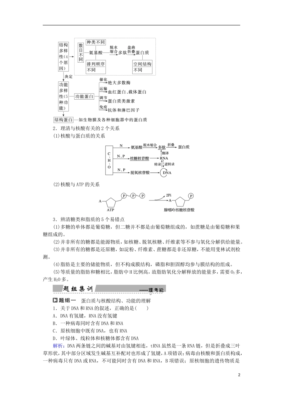 高考生物大二轮复习 第01部分 专题01 生命系统的物质基础和结构基础 整合考点01“各有所长”的化合物学案-人教版高三全册生物学案_第2页
