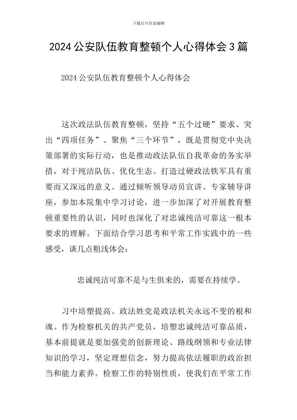 2024公安队伍教育整顿个人心得体会3篇_第1页