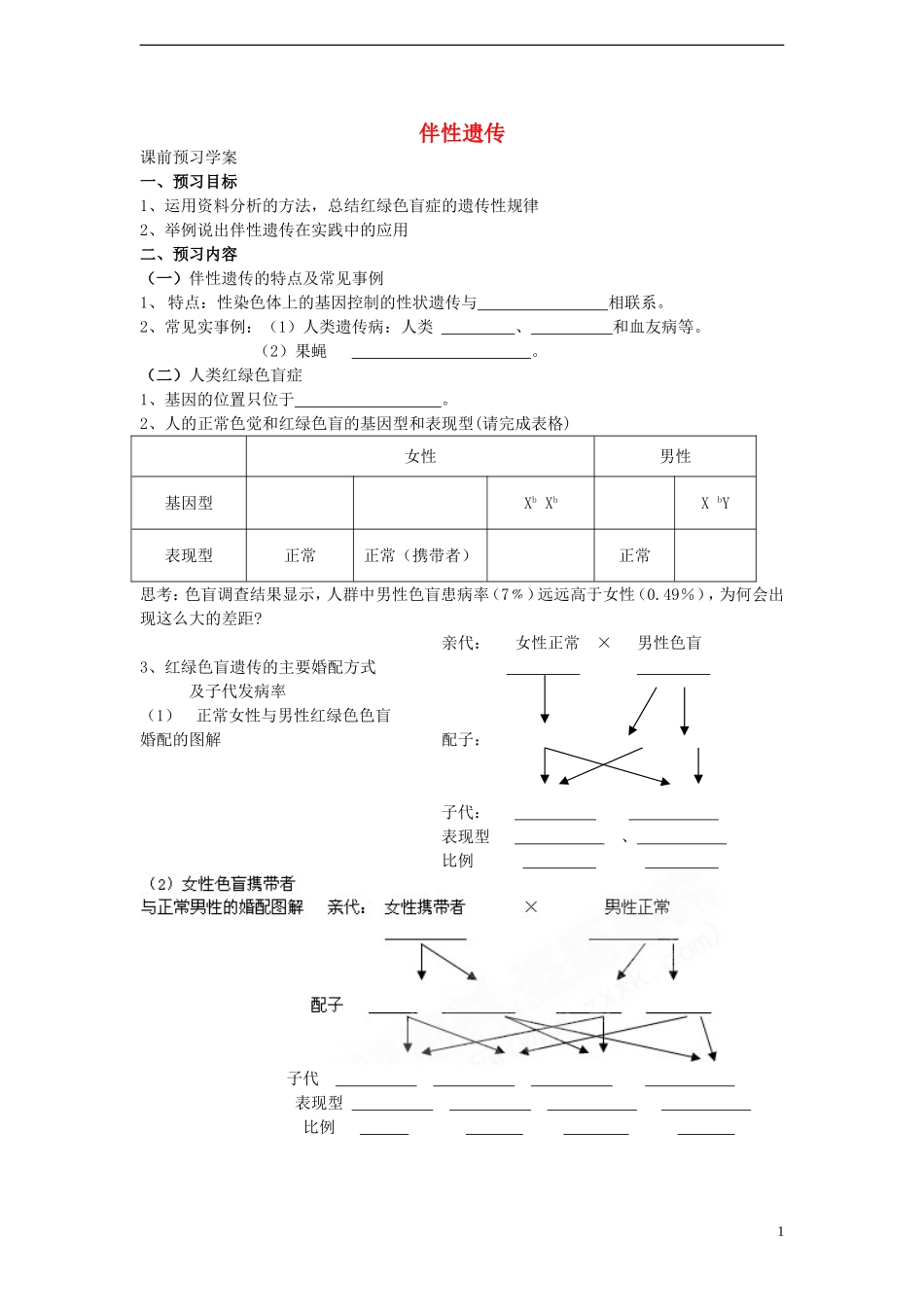 高中生物 2.3《伴性遗传》学案 新人教版必修2-新人教版高一必修2生物学案_第1页