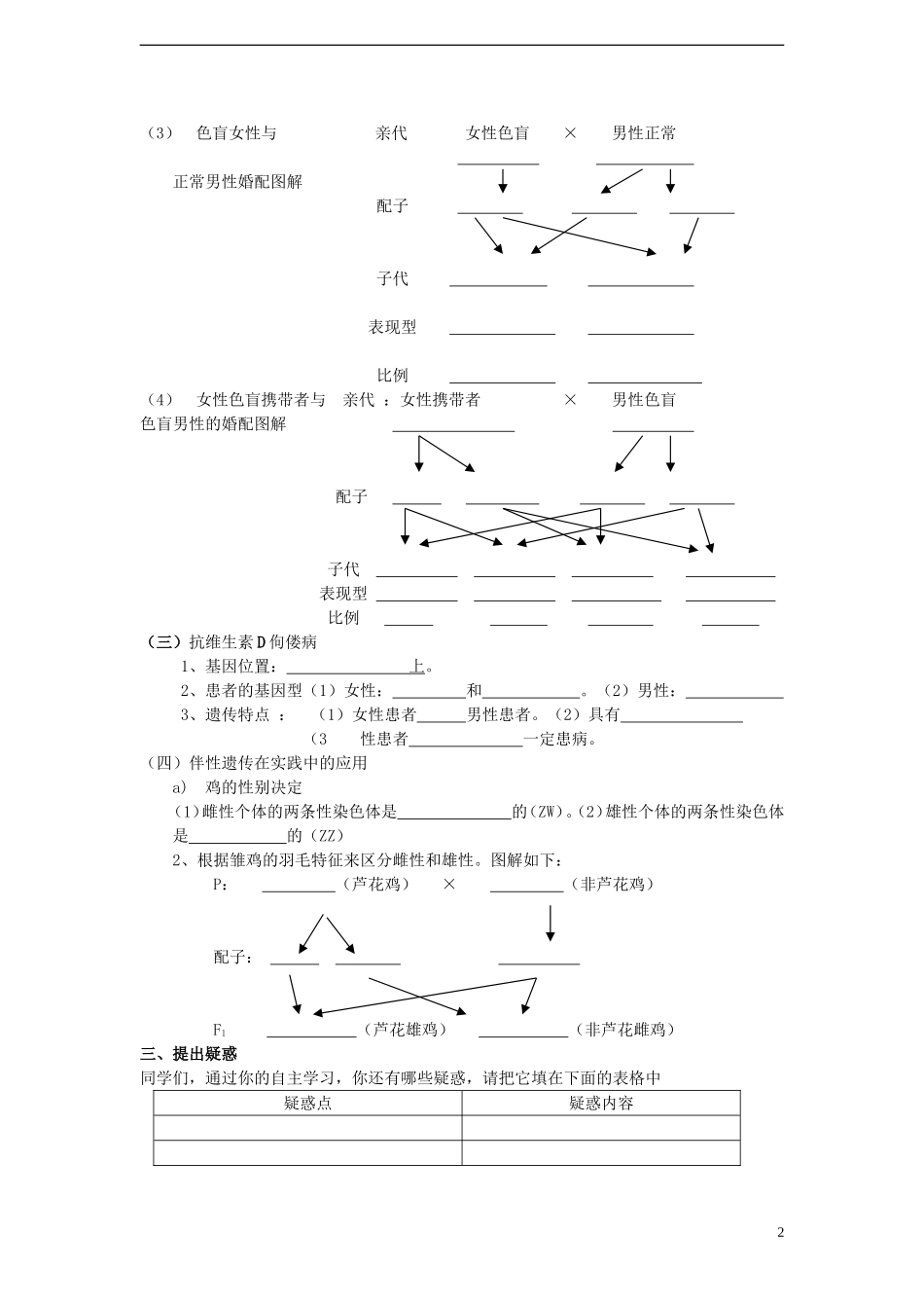高中生物 2.3《伴性遗传》学案 新人教版必修2-新人教版高一必修2生物学案_第2页