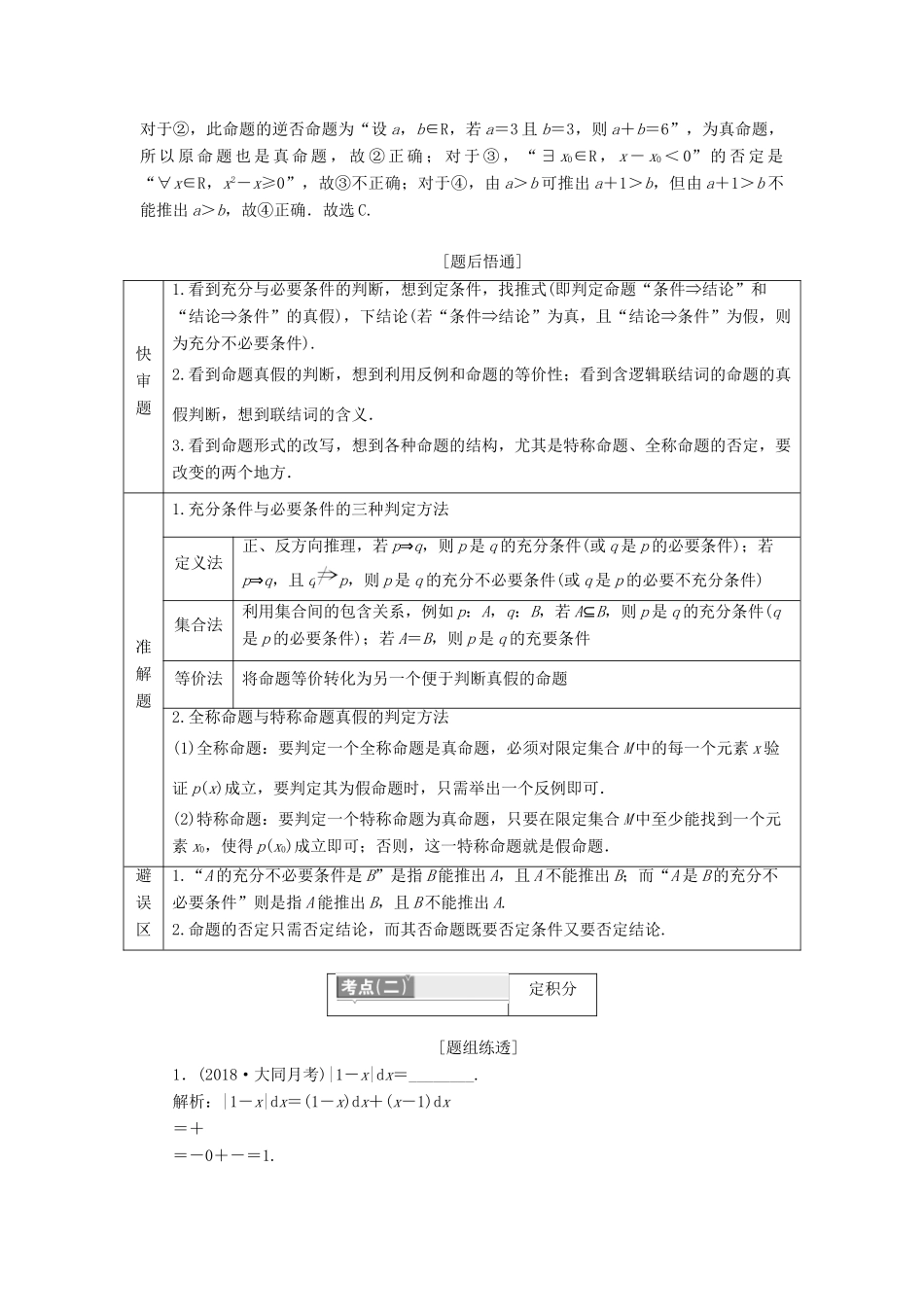 （通用版）高考数学二轮复习 第一部分 第一层级 边缘送分 专题 常用逻辑用语、定积分、推理与证明、函数的实际应用、排列与组合讲义 理（普通生，含解析）-人教版高三全册数学教案_第2页