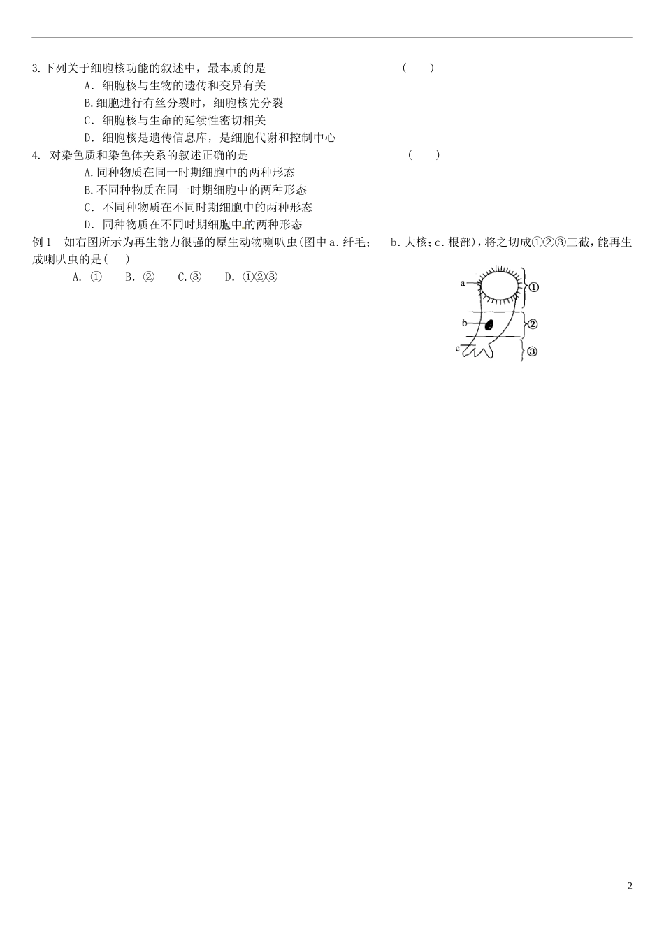 高中生物 3.3细胞核-系统的控制中心学案 新人教版必修1-新人教版高一必修1生物学案_第2页