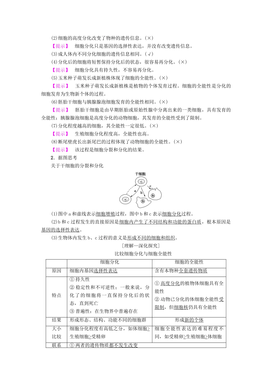 高考生物一轮复习 第4单元 细胞的增殖、分化、衰老和凋亡 第3讲 细胞的分化、衰老、凋亡和癌变学案 苏教版-苏教版高三全册生物学案_第2页