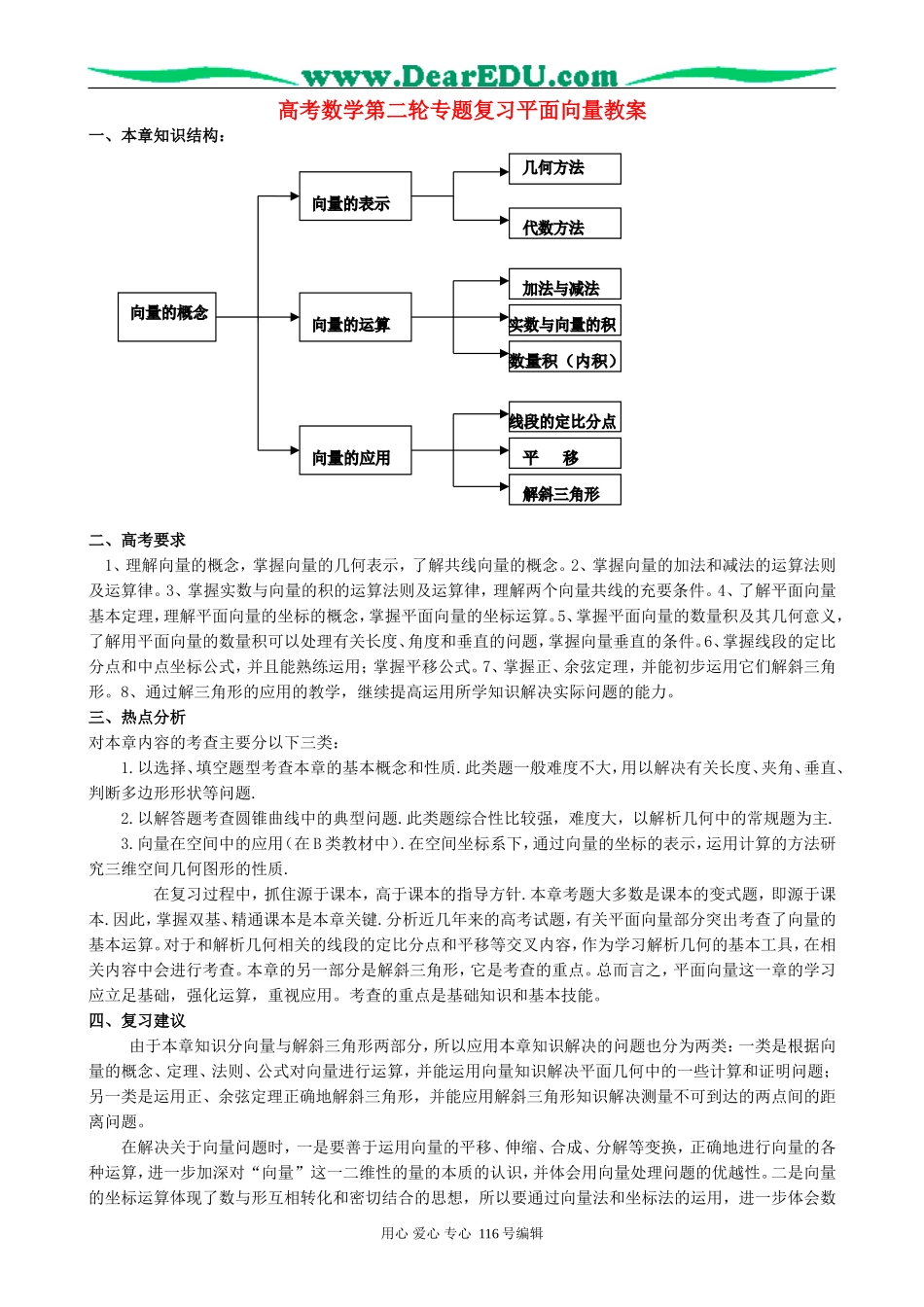 高考数学第二轮专题复习平面向量教案_第1页