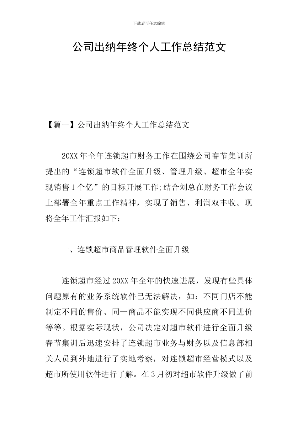 公司出纳年终个人工作总结范文_第1页