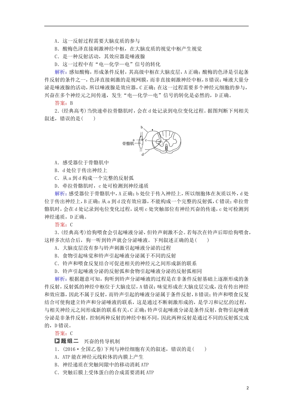 高考生物大二轮复习 第01部分 专题05 生命系统的稳态及调节 整合考点15“以我为主”的神经调节学案-人教版高三全册生物学案_第2页
