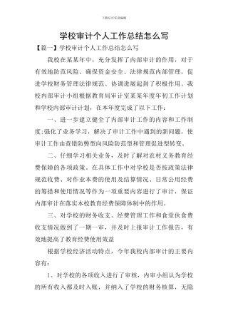 学校审计个人工作总结怎么写